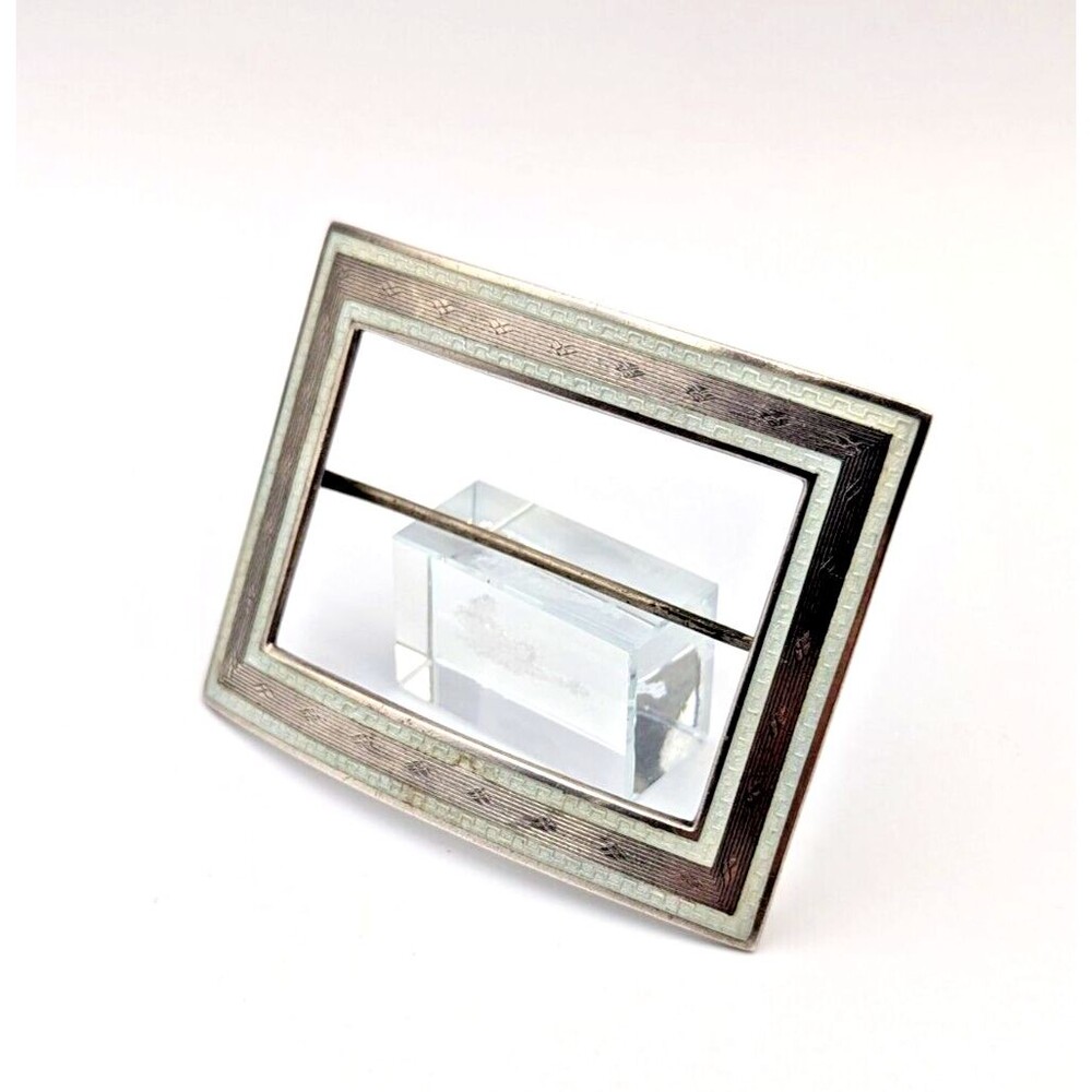 Vintage Sterling Silver 925 Guilloche Enamel Rectangular Brooch Pin As Is